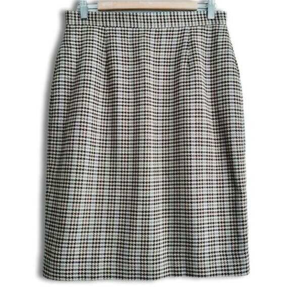 TALBOTS Classic Houndstooth Knee Length Pencil Skirt Sz 10 Flawed - Picture 3 of 13